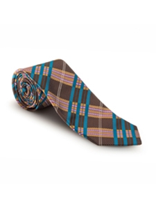 Brown, Teal, Gold, White and Pink Plaid Estate Tie | Robert Talbott Estate Ties Collection | Sam's Tailoring