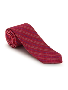 Red with Blue and White Stripes Seven Fold Tie | 7 Fold Ties Collection | Sam's Tailoring Fine Men Clothing