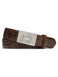 Cognac Embossed Crocodile With Plaque Buckle Belt | W.Kleinberg Belts Collection | Sam's Tailoring