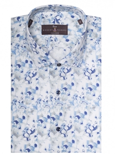 Silver, Blue and White Over Print Estate Dress Shirt | Robert Talbott Dress Shirts Collection | Sam's Tailoring Fine Men Clothing