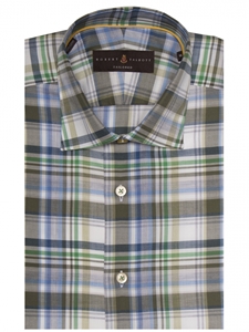 Green & Blue Twill Plaid Crespi IV Sport Shirt | Sport Shirts Collection | Sams Tailoring Fine Men Clothing