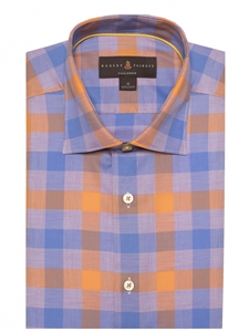 Blue & Orange Check Crespi IV Tailored Sport Shirt | Sport Shirts Collection | Sams Tailoring Fine Men Clothing