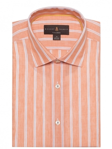 Orange & White Stripe Crespi IV Tailored Sport Shirt | Sport Shirts Collection | Sams Tailoring Fine Men Clothing