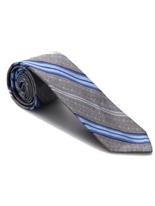 Robert Talbott Sliver And Blue Studio Stripe 7 Fold Subury Tie with Geometric Pattern 50431M0-05|Sam's Tailoring Fine Men's Clothing