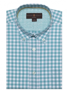 Robert Talbott Aqua and White Check Button Down Collar Sports Shirt LMB18014-01|Sam's Tailoring Fine Men's Clothing