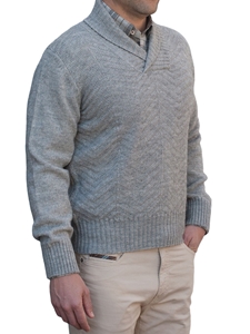 Robert Talbott Grey SEACLIFF II-SHAWL COLLAR Chevron pattern Sweater LS721-02|Sam's Tailoring Fine Men's Clothing