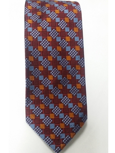 Robert Talbott Maroon,yellow Sky Blue Geometric Pattern 7 Fold Sudbury Tie 321123-53|Sam's Tailoring Fine Men's Clothing