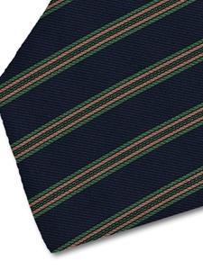 Green & Tan Stripe on Navy Sartorial Silk Tie | Italo Ferretti Fine Ties Collection | Sam's Tailoring