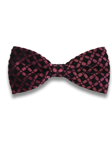 Bordeaux With Black Velvet Squares Pattern Bow Tie | Bow Ties Collection | Sam's Tailoring Fine Men Clothing