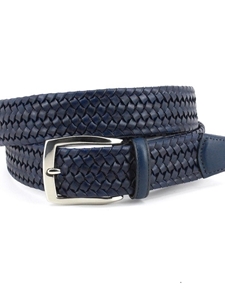 Navy Italian Woven Stretch Leather Belt | Torino leather New Belts | Sam's Tailoring Fine Men Clothing