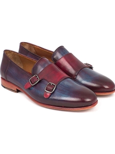 Navy & Bordeaux Double Monkstrap Men 's Shoe | Handmade Monk Straps Shoes | Sam's Tailoring Fine Men Clothing