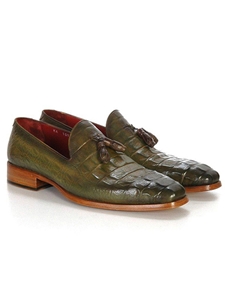 Green Crocodile Embossed Calfskin Tassel Loafer | handmade Men Loafers | Sam's Tailoring Fine Men's Clothing