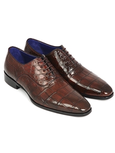 Brown Genuine Crocodile Men's Oxford | Hand Made Exotic Skins Shoes | Sam's Tailoring Fine Men Clothing