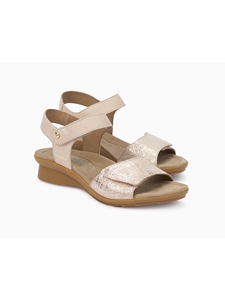 Light Taupe Smooth & Metallic Leather Ankle Strap Sandal | Women's Ankle Straps Sandal | Sams Tailoring