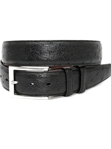 Black Genuine South African Ostrich Belt | Torino Leather Exotic Belts | Sam's Tailoring Fine Men Clothing