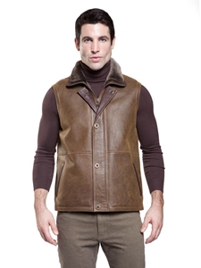 Rugged Whiskey Shearling Men's Vest | Aston Leather Shearling Collection | Sam's Tailoring Fine Men Clothing