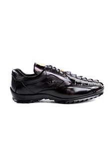 Black Vasco Caiman & Calf Leather Sneaker | Belvedere Shoes Collection | Sam's Tailoring Fine Mens Clothing