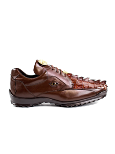 Brown Vasco Caiman & Calf Leather Sneaker | Belvedere Shoes Collection | Sam's Tailoring Fine Mens Clothing
