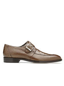 Brown Ostrich Single Buckle Josh Dress Shoe | Belvedere Dress Shoes Collection | Sam's Tailoring Fine Mens Clothing