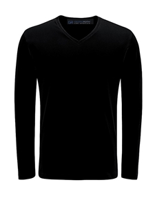 Black Pima Cotton V-Neck Long Sleeve Mens t Shirt | Georg Roth t Shirts | Sams Tailoring Fine Mens Clothing