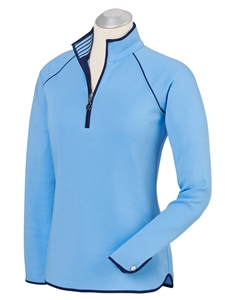 Sky Blue Pima Cotton Solid Quarter Zip Women Pullover | Bobby Jones Women's Pullovers | Sam's Tailoring Fine Women's Clothing