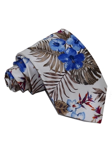 White Exotic Floral Pattern Jungle Print Silk Tie | Italo Ferretti Ties | Sam's Tailoring Fine Men's Clothing