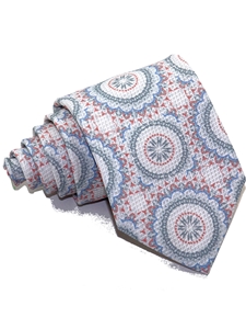 White With Red & Light Blue Mandala Pattern Cotton Tie | Italo Ferretti Ties | Sam's Tailoring Fine Men's Clothing