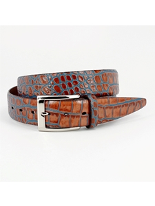 Tan/Blue Bi-Color Crocodile Embossed Calfskin Belt | Torino Leather Belts | Sam's Tailoring Fine Men Clothing