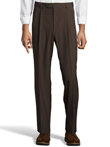 Brown Wool/Poly Pleated Expander Smaller Waist Pant | Palm Beach Dress Pants | Sam's Tailoring Fine Men Clothing