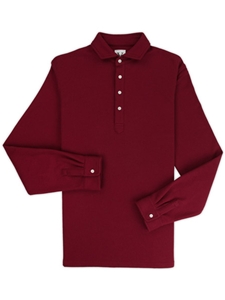 Merlot Red Comfort Pique Cambridge Long Sleeve Polo | Vastrm Polos Collection | Sam's Tailoring Fine Men Clothing