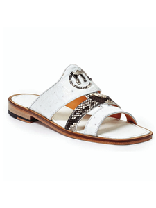 White Poccianti Ostrich Python Men's Sandal | Mauri Men's Sandals | Sam's Tailoring Fine Men's Shoes