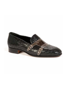 Black/Gray Espiga Woven & Ostrich Leg Loafer | Mauri Monk Strap Shoes | Sam's Tailoring Fine Men's Shoes