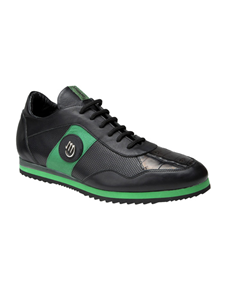 Black/Green Varieta Nappa & Baby Crocodile Sneaker | Mauri Men's Sneakers | Sam's Tailoring Fine Men's Shoes
