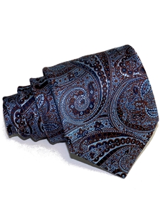 Light Blue & Brown Paisley Tailored Woven Silk Tie | Italo Ferretti Ties Collection | Sam's Tailoring Fine Men's Clothing