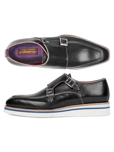 Black Leather Double Monkstrap Casual Shoe | Paul Parkman Causal Shoes | Sam's Tailoring Fine Men Clothing