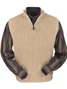 Beige Heather Baby Alpaca Fine Men's Vest | Peru Unlimited Half Zip Vests | Sam's Tailoring Fine Men's Clothing