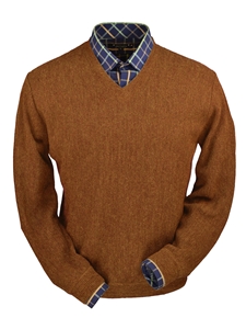 Brick Heather Baby Alpaca Men's V-Neck Sweater | Peru Unlimited V-Neck Sweaters | Sam's Tailoring Fine Men's Clothing
