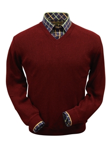 Medium Burgundy Baby Alpaca V-Neck Sweater | Peru Unlimited V-Neck Sweaters | Sam's Tailoring Fine Men's Clothing