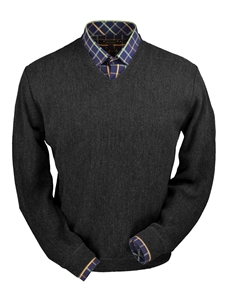 Charcoal Heather Baby Alpaca V-Neck Sweater | Peru Unlimited V-Neck Sweaters | Sam's Tailoring Fine Men's Clothing