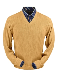 Melon Heather Baby Alpaca V-Neck Sweater | Peru Unlimited V-Neck Sweaters | Sam's Tailoring Fine Men's Clothing