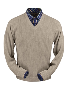 Sand Heather Baby Alpaca V-Neck Sweater | Peru Unlimited V-Neck Sweaters | Sam's Tailoring Fine Men's Clothing
