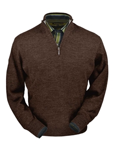Chocolate Heather Royal Alpaca Half-Zip Sweater | Peru Unlimited Half-Zip Mock | Sam's Tailoring Fine Men's Clothing