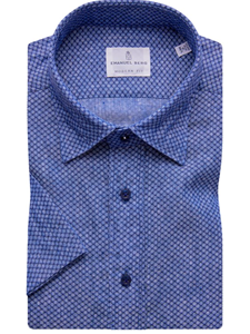 Navy Blue Printed Classic Short Sleeve Shirt | Emanuel Berg Short Sleeve Shirts | Sam's Tailoring Fine Men's Shirts