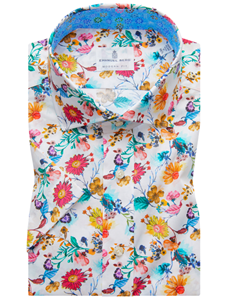 Flower Print On White Background Byron Slim Shirt | Emanuel Berg Short Sleeve Shirts | Sam's Tailoring Fine Men's Shirts