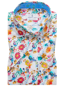 Flower Print On White Background Byron Shirt | Emanuel Berg Short Sleeve Shirts | Sam's Tailoring Fine Men's Shirts