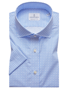Sky Blue On White Background Byron Slim Shirt | Emanuel Berg Short Sleeve Shirts | Sam's Tailoring Fine Men's Shirts