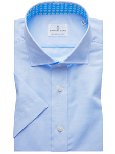 Light Blue Solid Byron Men's Short Sleeve Shirt | Emanuel Berg Short Sleeve Shirts | Sam's Tailoring Fine Men's Shirts