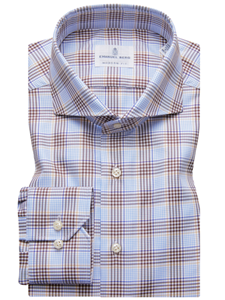 Brown, Orange & Sky Plaid Harvard Men Shirt | Emanuel Berg Shirts Collection | Sam's Tailoring Fine Men's Clothing