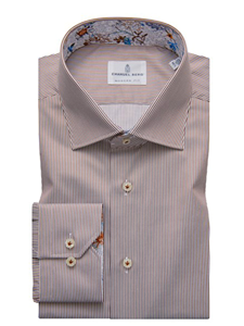 Brown & White Stripe Mr Crown Men's Shirt | Emanuel Berg Shirts Collection | Sam's Tailoring Fine Men's Clothing