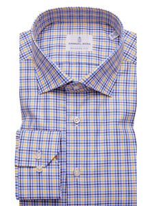 Yellow, Blue & Sky Plaid Mr Crown Men's Shirt | Emanuel Berg Shirt Collection | Sam's Tailoring Fine Men's Clothing